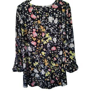 Roz & Ali | Tops | Roz Ali Womens Navy Blue Floral 34 Sleeves Smocked ...